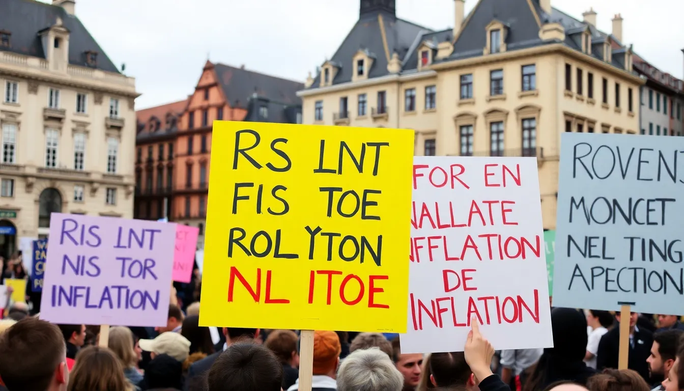 A busy marketplace reflecting the impact of inflation as shoppers face higher prices for essential goods and services