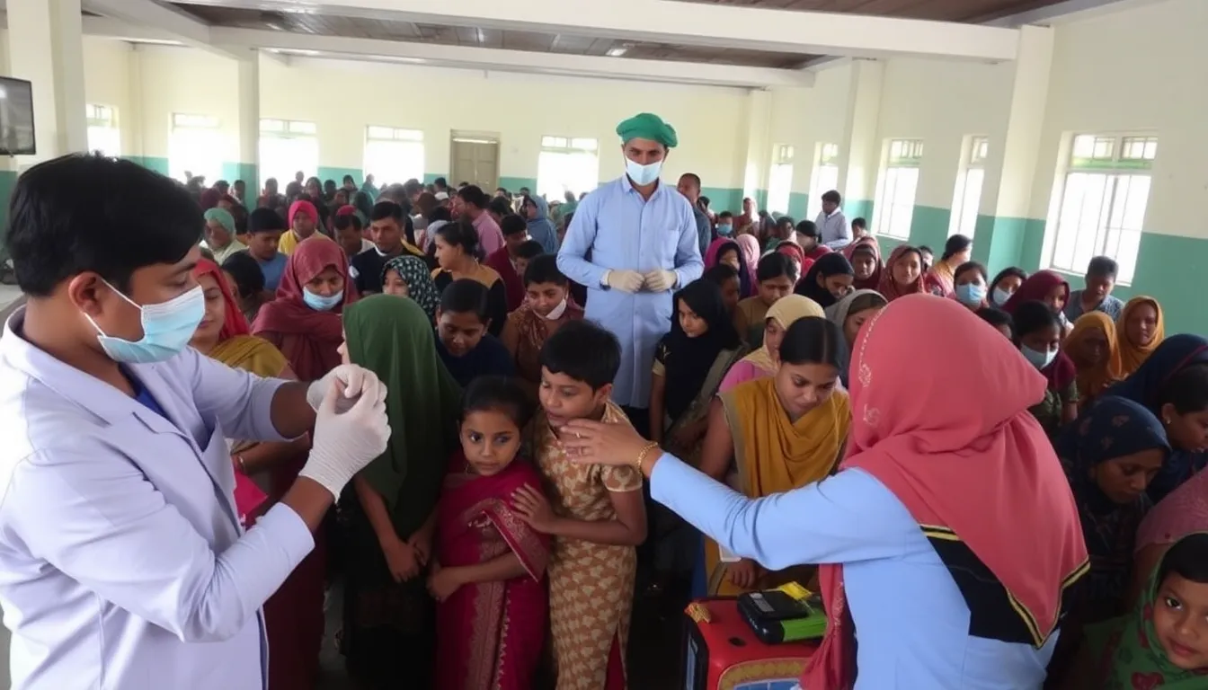 Health officials discussing vaccination strategies in a community meeting, emphasizing the importance of immunization in preventing disease spread