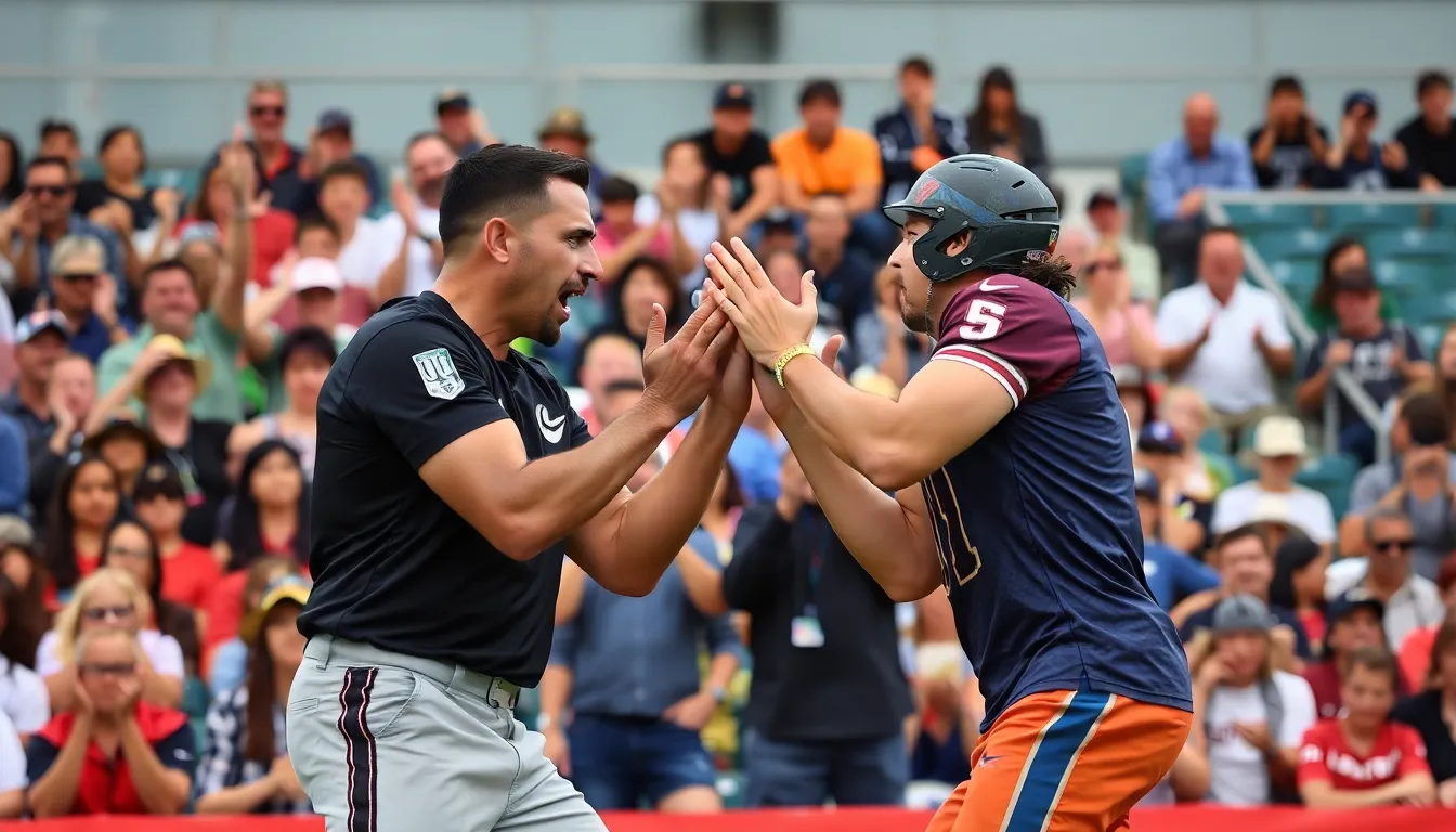 Fans cheer and react passionately as two rival players face off in a highly anticipated show match, showcasing intense gameplay and emotional moments.