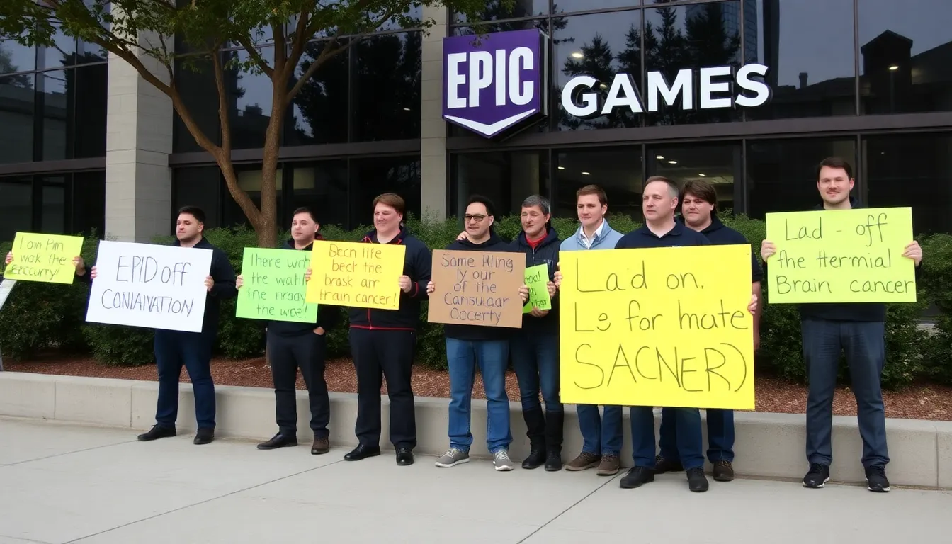 Social media posts highlighting public outrage and calls for corporate accountability following the layoff incident at Epic Games