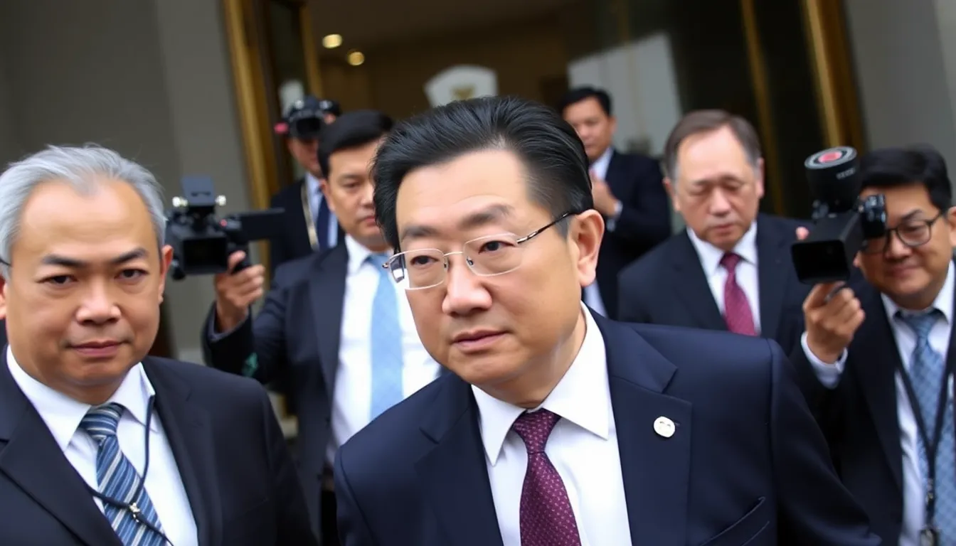 Xu Jiayin, the founder of Evergrande Group, is seen leaving a courthouse in China after pleading guilty to fraud charges, amid growing concerns over the company's financial crisis and its impact on the real estate sector.