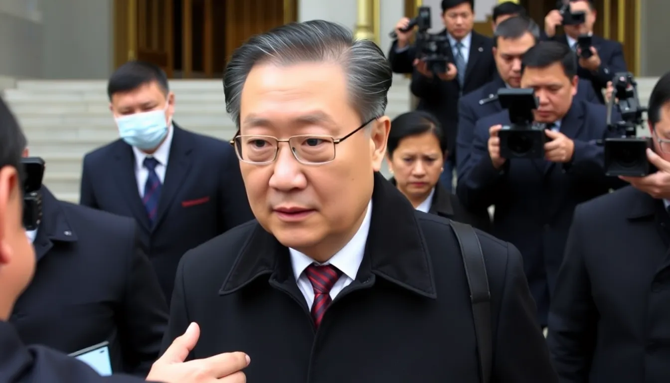 A worried group of investors observing stock market fluctuations on their devices, reflecting the heightened uncertainty following the founder's guilty plea