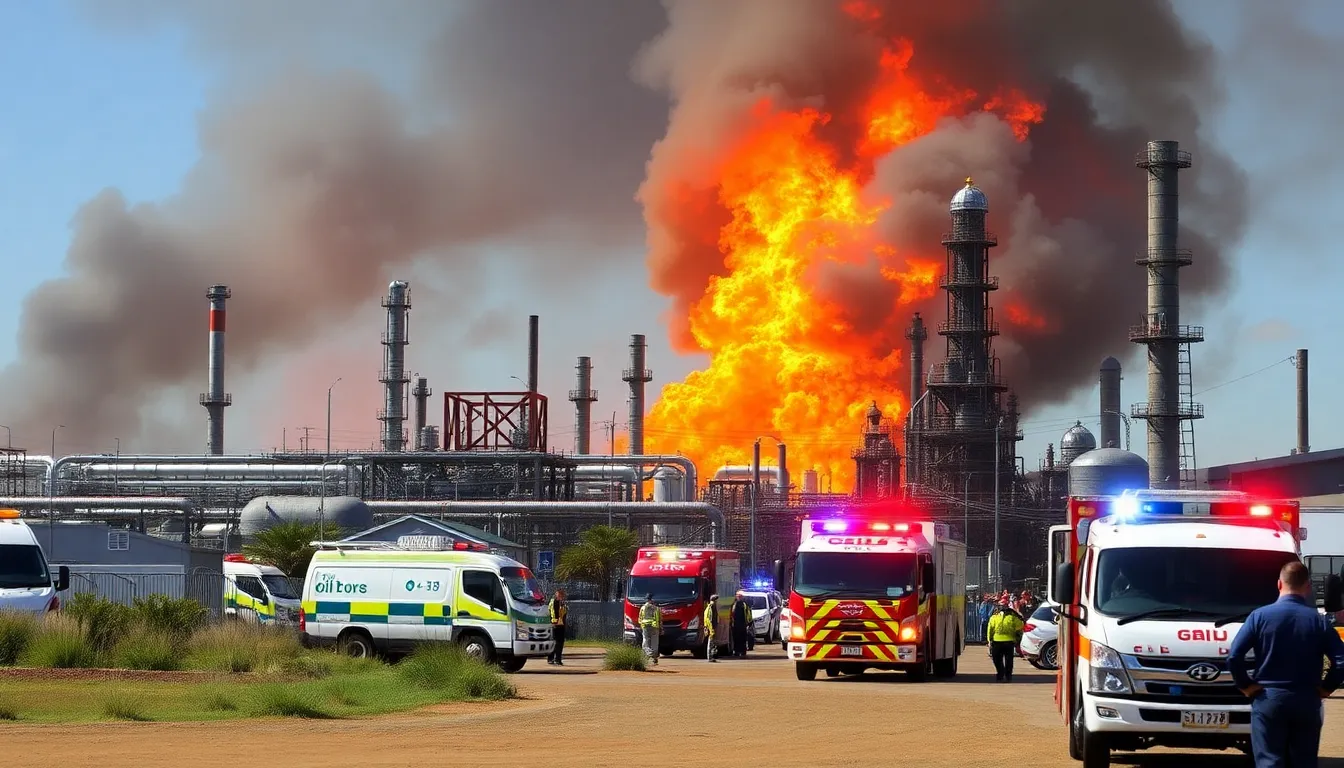 A concerned government official discussing the potential economic impacts of the refinery fire with industry analysts