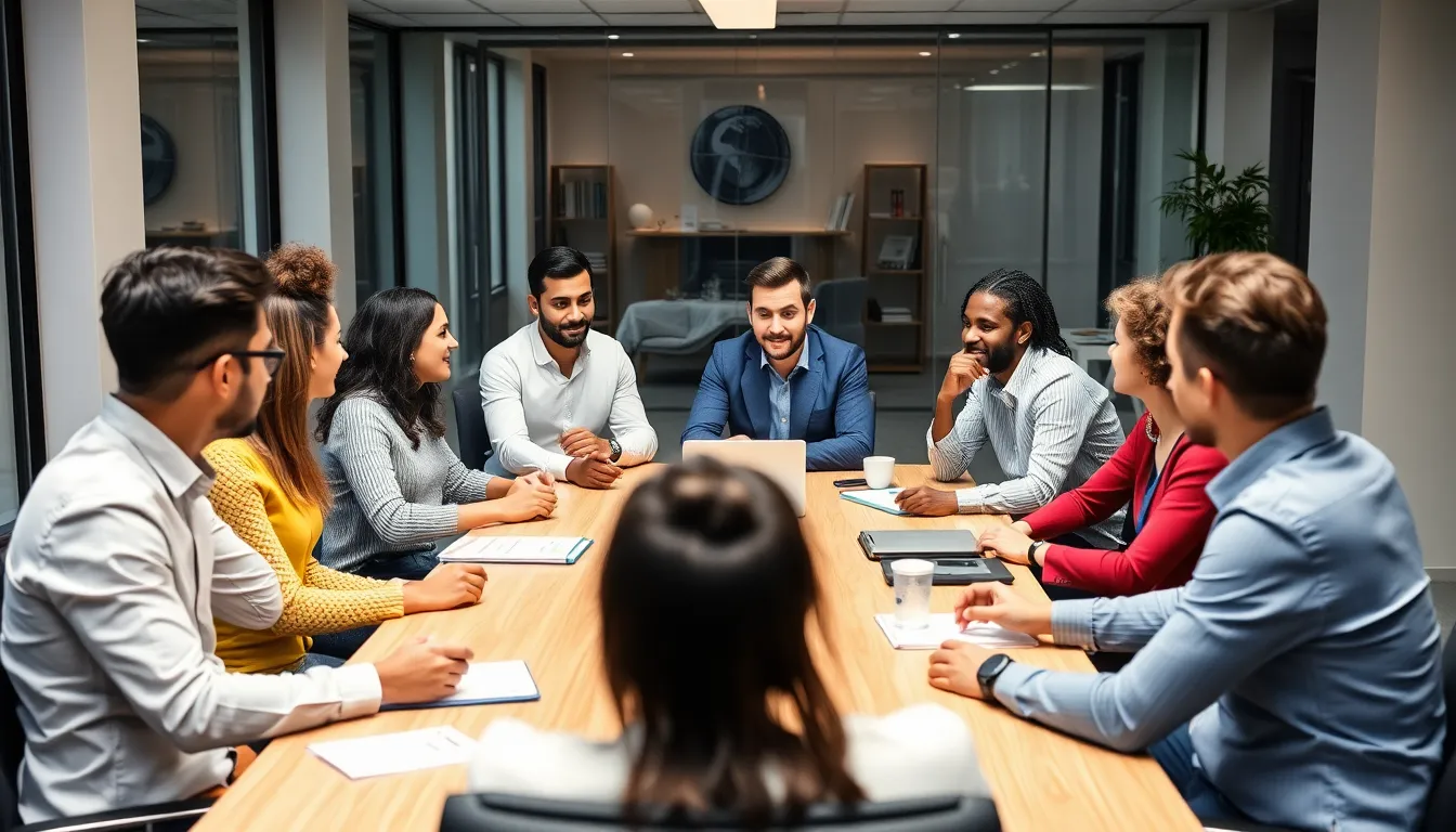 A business leader presenting the advantages of a fourday workweek to an attentive audience, emphasizing the need for adaptation in the AI era
