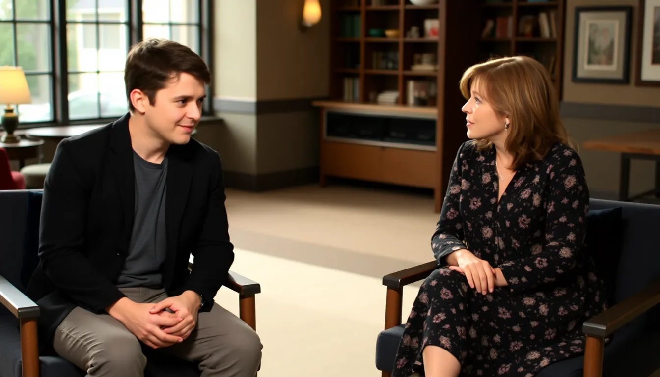Frankie Muniz and Jane Kaczmarek sit together during an interview, sharing reflections on a memorable emotional scene from Malcolm in the Middle that highlights the bond between a mother and her son.