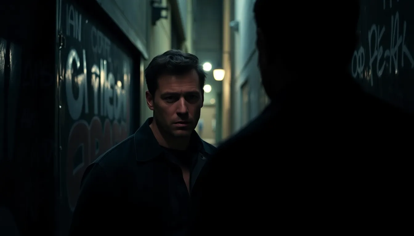 Jon Hamm is seen in a tense moment during a scene from Your Friends & Neighbours season two, showcasing his character's moral ambiguity against a backdrop of crime and intrigue.