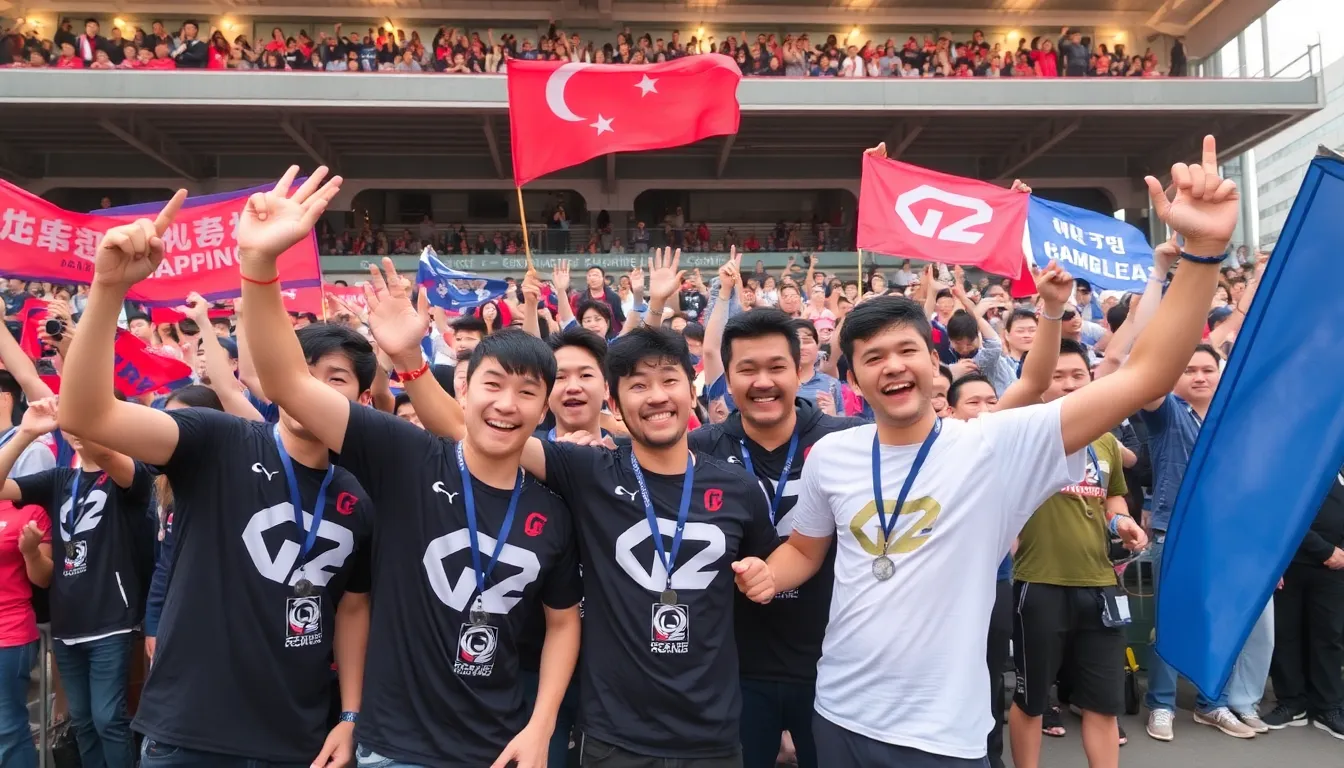 A closeup of G2 Esports' team members strategizing together, showcasing their collaboration and dedication to improving their performance in League of Legends