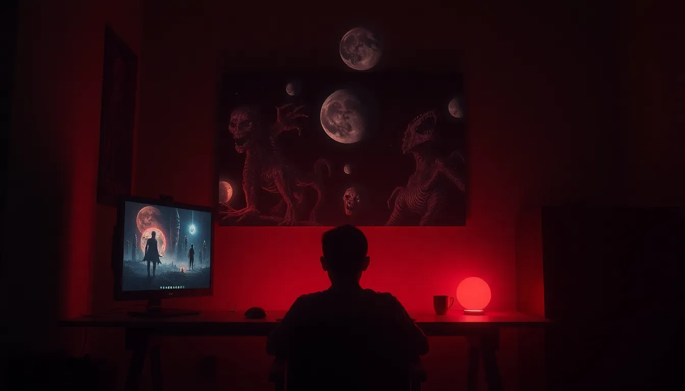 A moment of introspection as a player confronts their fears within a chilling virtual environment, highlighting the emotional impact of isolation