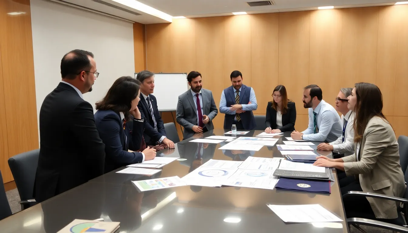 A group of researchers discusses findings related to social behavior changes during the COVID19 pandemic in a university conference room.