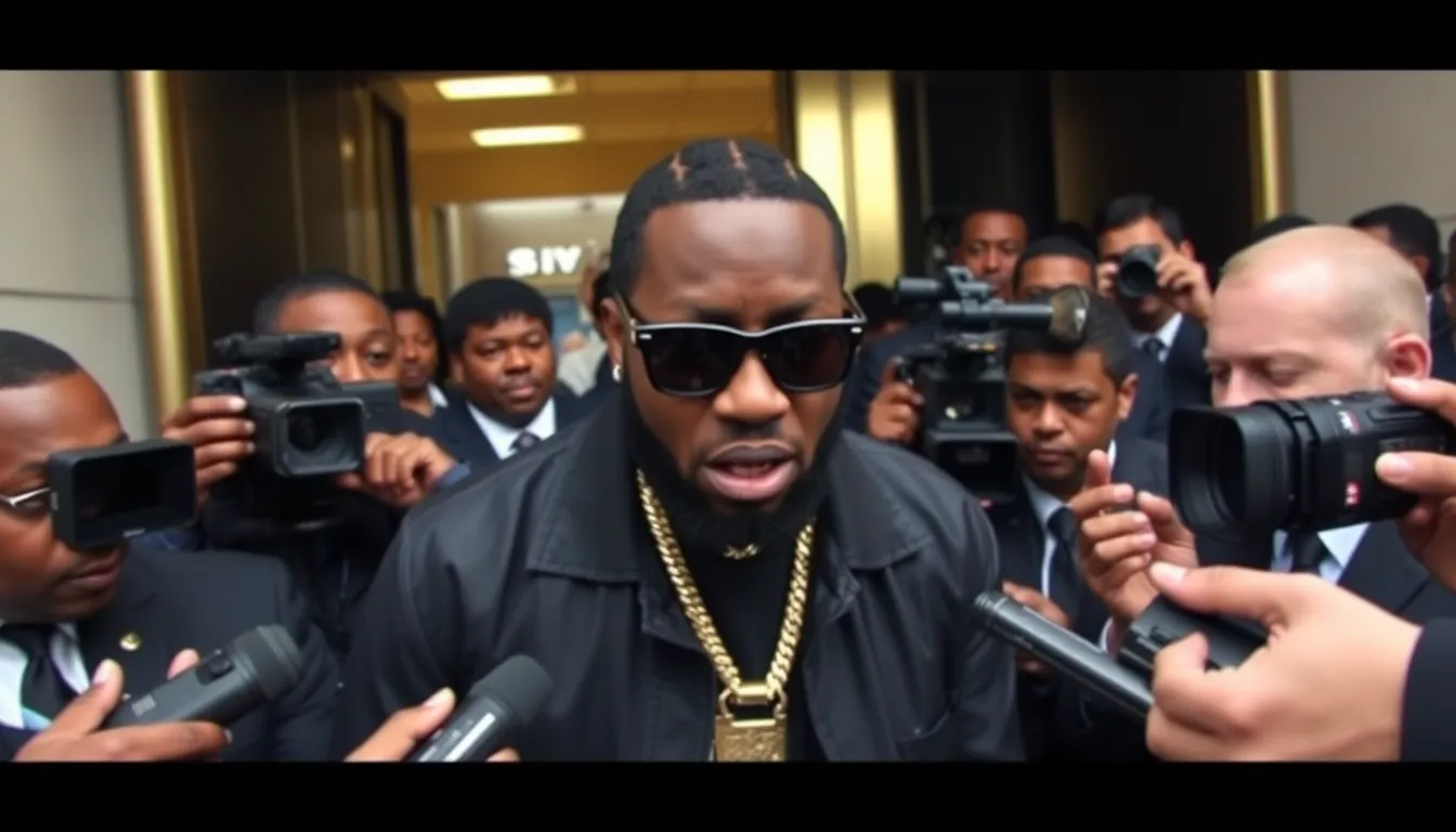 Rapper Gucci Mane is seen leaving a courthouse surrounded by reporters and fans after facing serious allegations of kidnapping and robbery.