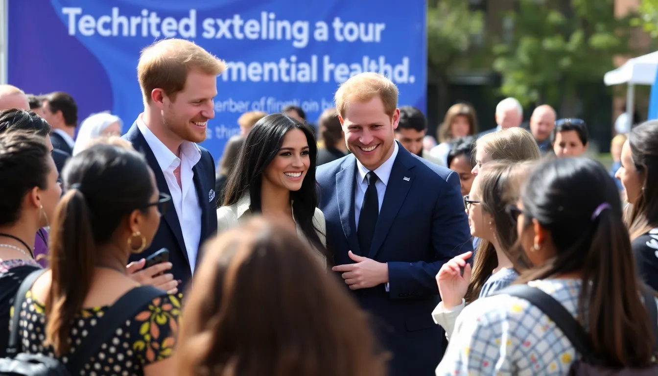 Prince Harry and Meghan Markle engage with attendees at a mental health event in Sydney, discussing the importance of open conversations around wellbeing.