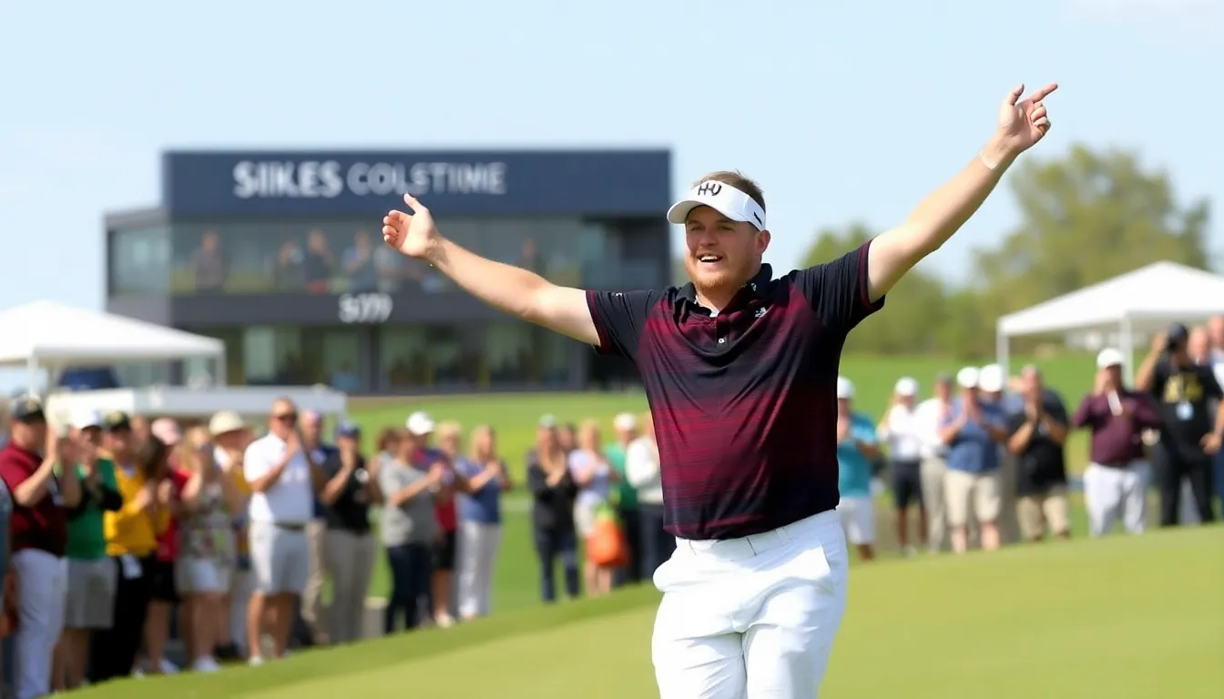 Fans cheering enthusiastically as Hatton approaches the 18th hole, reflecting the excitement surrounding his performance