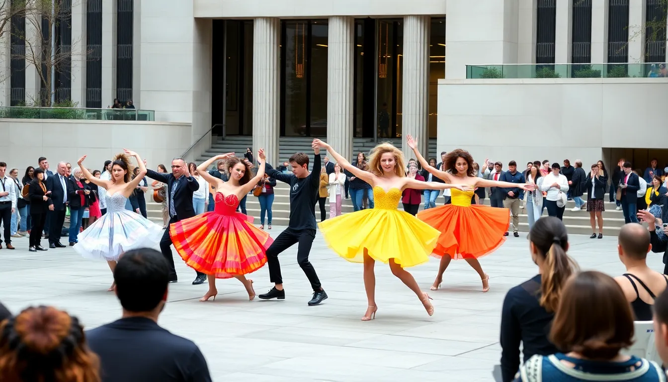 A vibrant scene captures the energy of the live performance, illustrating the excitement and connection between artists and spectators in the theater