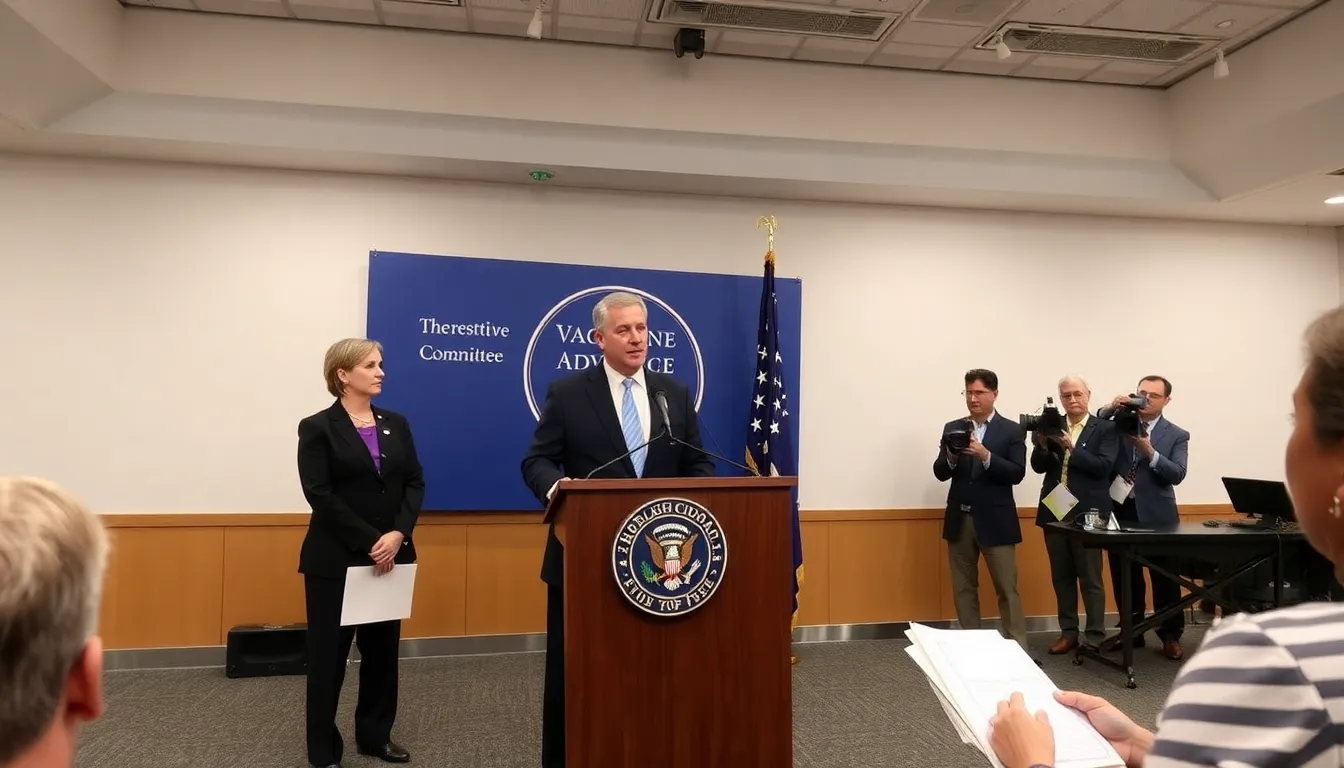 H.H.S. officials discuss the restoration of the Vaccine Advisory Committee during a press conference, highlighting the importance of expert guidance in addressing vaccine hesitancy and public health strategies.