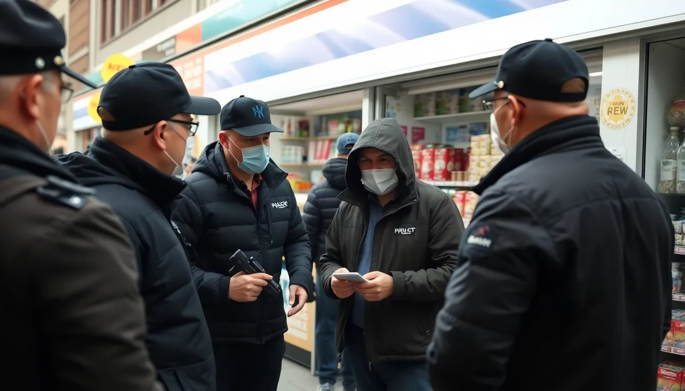 A concerned resident observing the minimart from a distance, reflecting the anxieties of local communities regarding public safety and health amid rising drugrelated activities