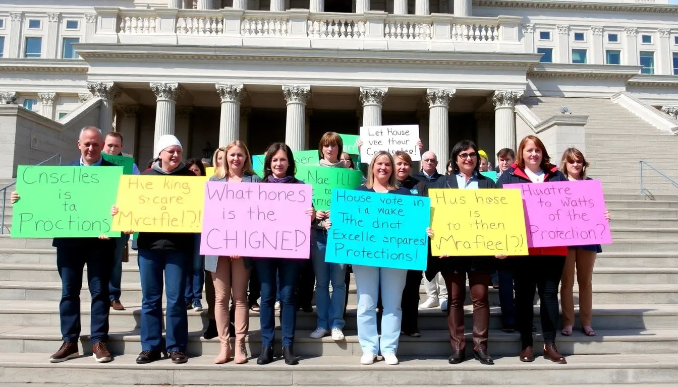 Environmental activists express their concerns over legislative changes that could weaken protections for endangered species at a rally