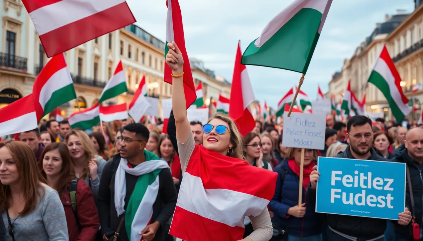 Supporters of Hungary's opposition parties celebrate in the streets after the former ruling party Fidesz suffers a significant electoral defeat in local elections.