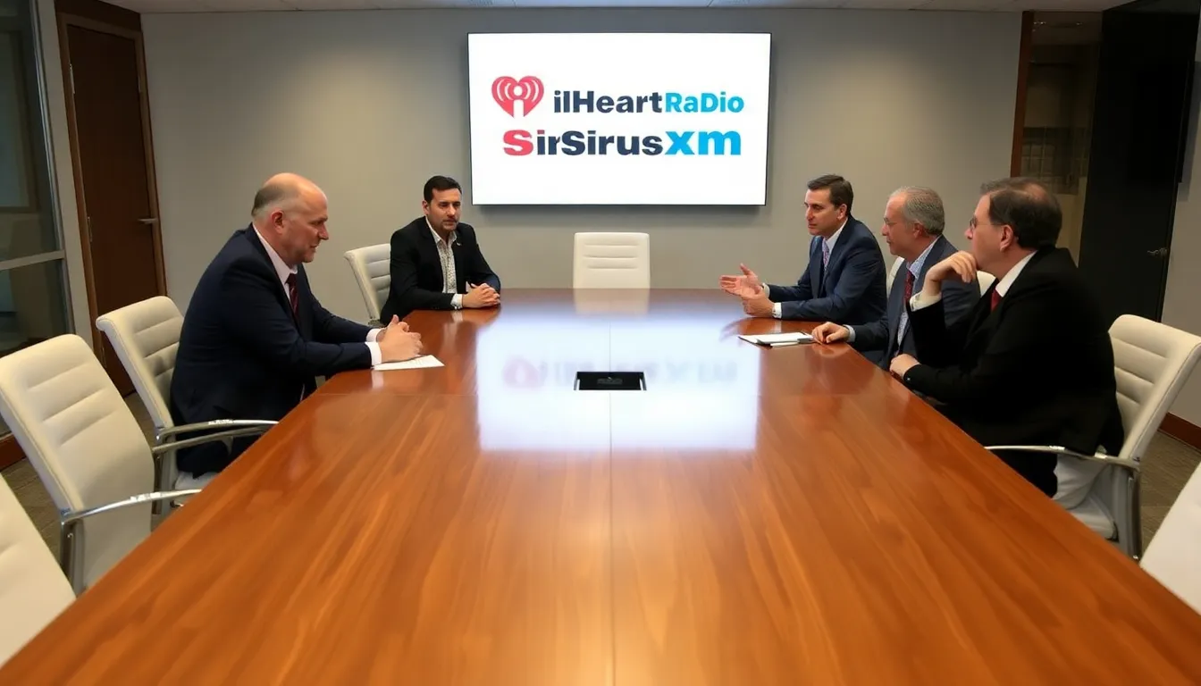 A graphic representation of the audio entertainment market highlights the competitive dynamics between iHeartRadio, SiriusXM, and other streaming services like Spotify and Apple Music