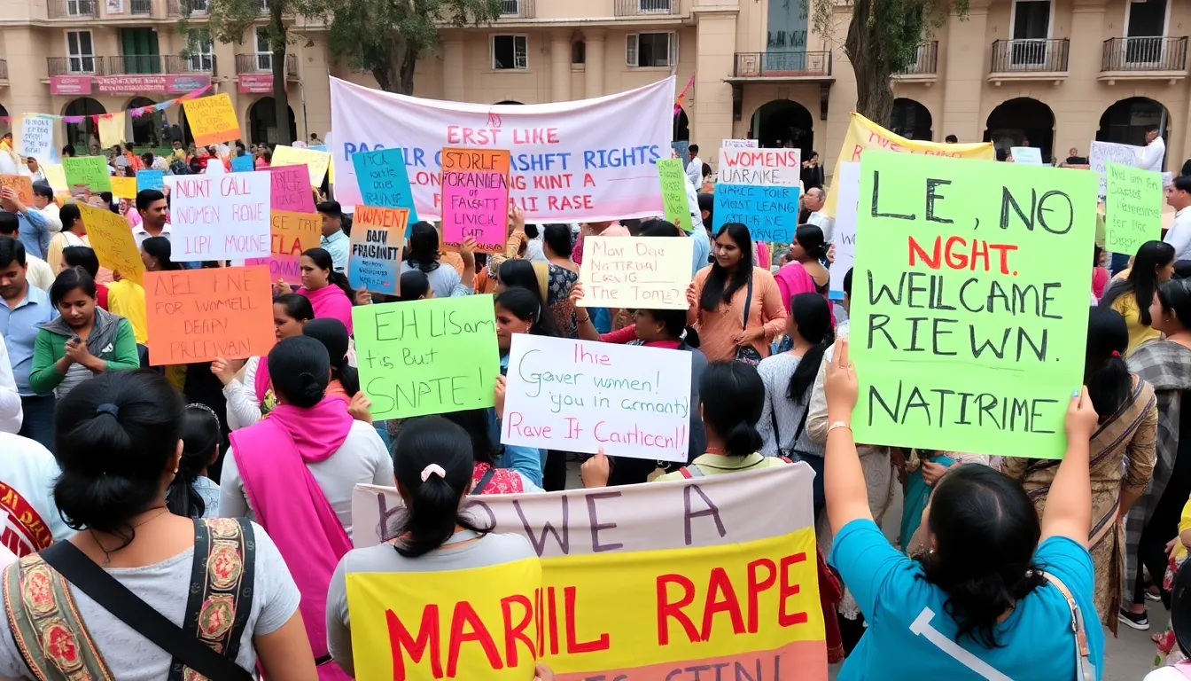 A gathering of diverse stakeholders, including legal experts and women's rights advocates, engaged in a discussion about the complexities of marital rape legislation in India