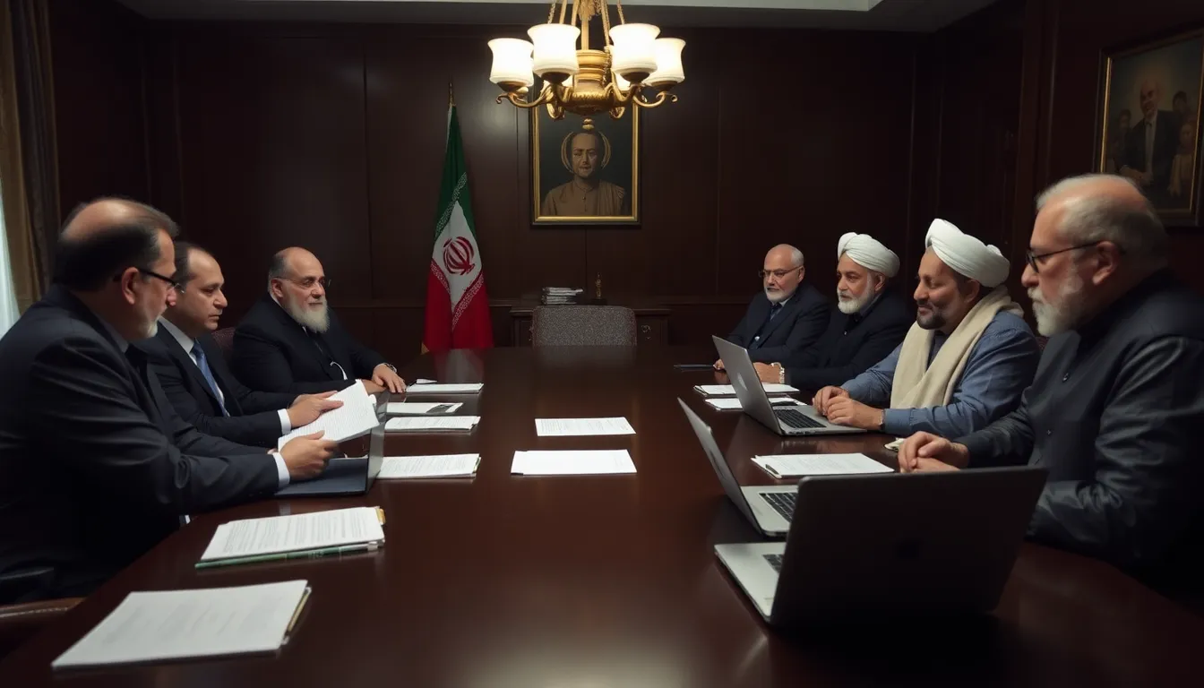 Iranian officials engage in a tense discussion during the negotiations in Pakistan, reflecting their concerns over U.S. tactics perceived as dictatorial.