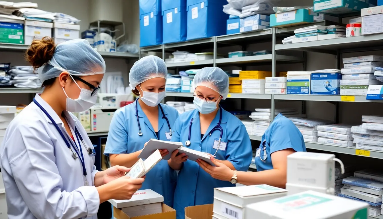 Healthcare workers assess medical supplies in a bustling NHS facility, highlighting concerns over potential shortages due to disruptions in petrochemical supply chains amid the ongoing conflict in Iran.