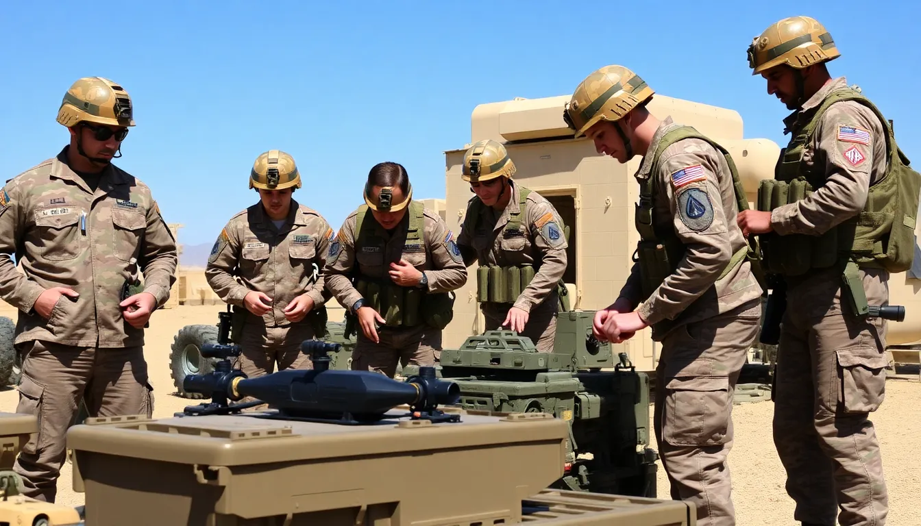 U.S. military personnel are seen preparing equipment at a base in the Middle East amid escalating tensions with Iran.