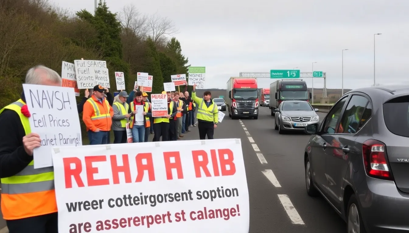 A protest scene highlighting public discontent over rising fuel prices and the need for government intervention