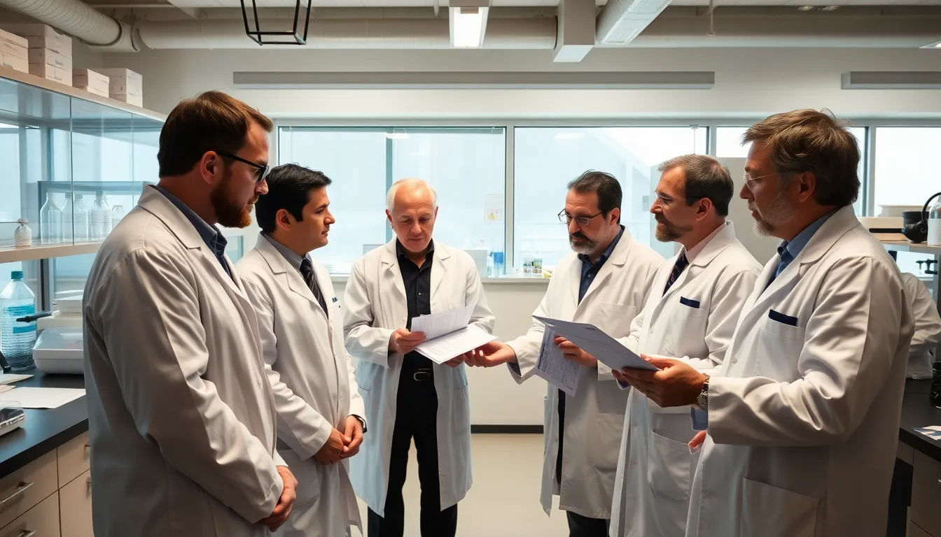 A closeup of a laboratory setting where scientists are examining insulin signaling pathways, inspired by Roth's groundbreaking studies