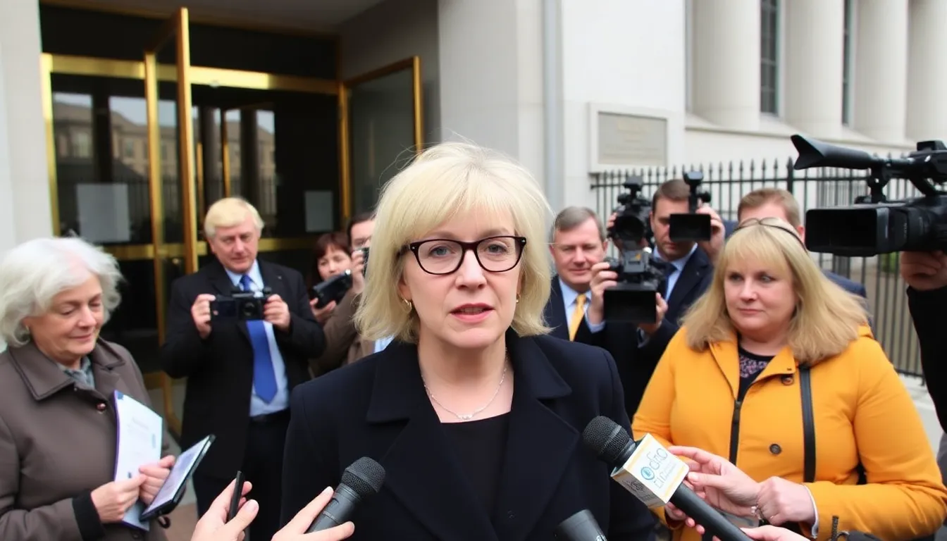 A courtroom scene captures the tense atmosphere as legal representatives present their arguments in the trademark dispute over Jo Malone's name