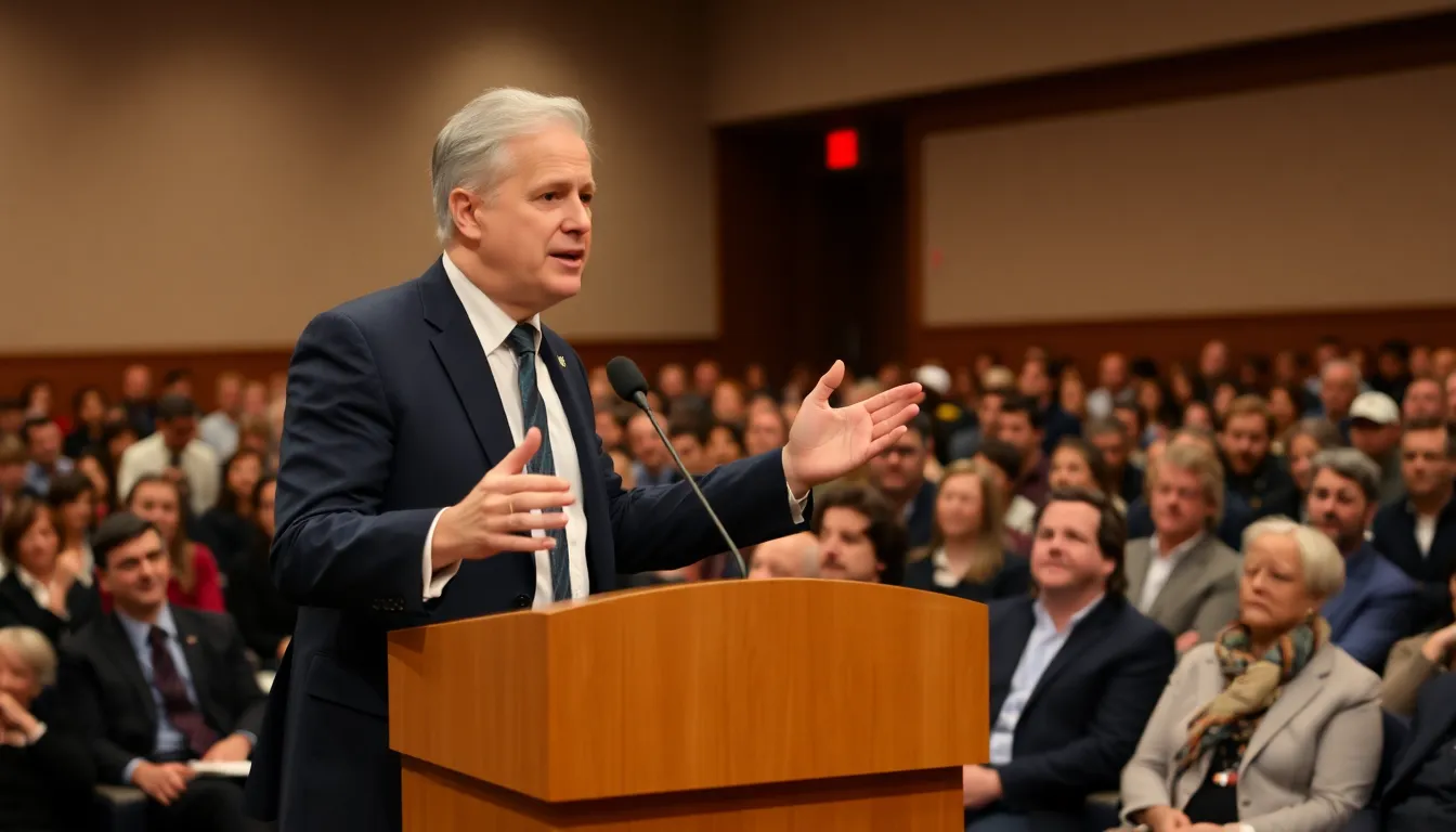Jon Stewart passionately addresses an audience while criticizing Donald Trump's misidentification of a Jesus photo during a recent podcast episode.