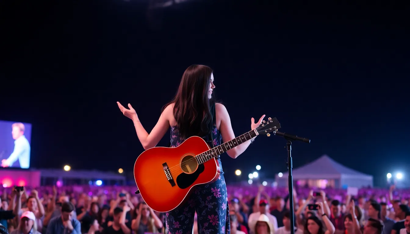 Fans eagerly anticipating Musgraves' surprise performance, showcasing the vibrant festival atmosphere filled with excitement