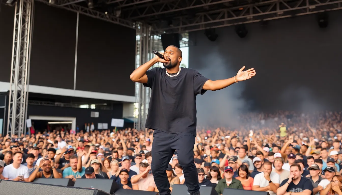 A diverse audience eagerly witnesses Kanye's first solo concert in the U.S. since 2021, highlighting the collective anticipation for his return to the stage after a tumultuous period