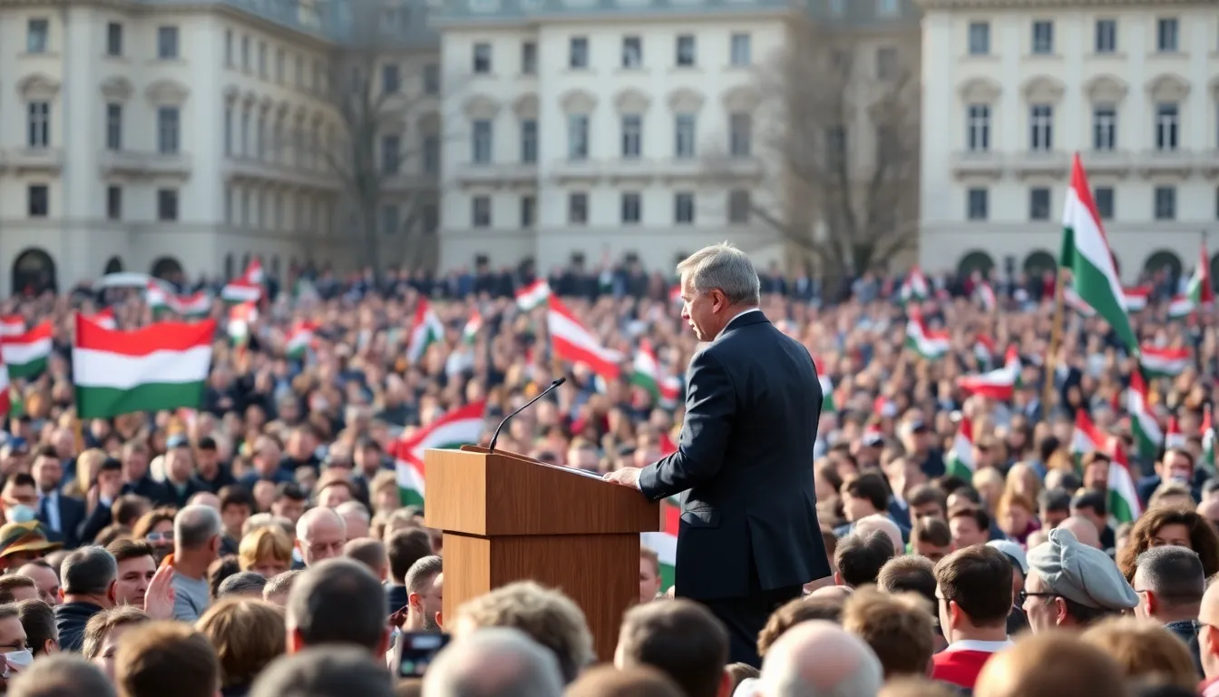 Crowds gather in Budapest to celebrate the anniversary of the 1956 Hungarian Revolution, with Hungarian Prime Minister Viktor Orbán addressing the audience about freedom and democracy.