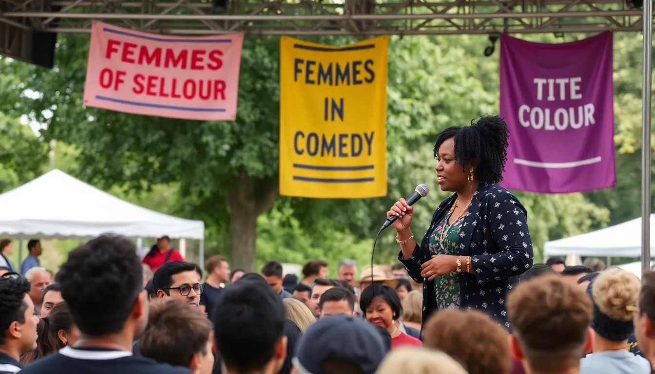 A vibrant audience enthusiastically supporting performers, creating an inclusive atmosphere that celebrates diversity in comedy