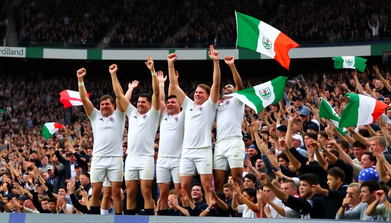 Fans celebrating England's victory, embodying a sense of national pride and excitement for the upcoming matches