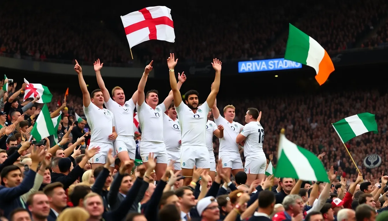A historical rugby rivalry illustrated through the intense competition between England and Ireland, reflecting deeper cultural narratives and national identity