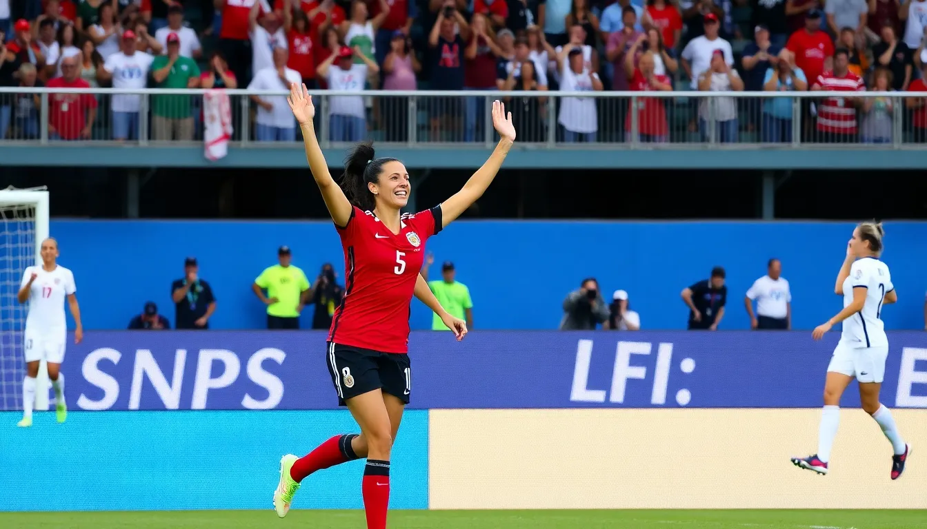 A closeup of Sam Kerr reacting in disbelief after being denied a hattrick due to a disputed goalline decision, showcasing the emotional toll of such moments on players