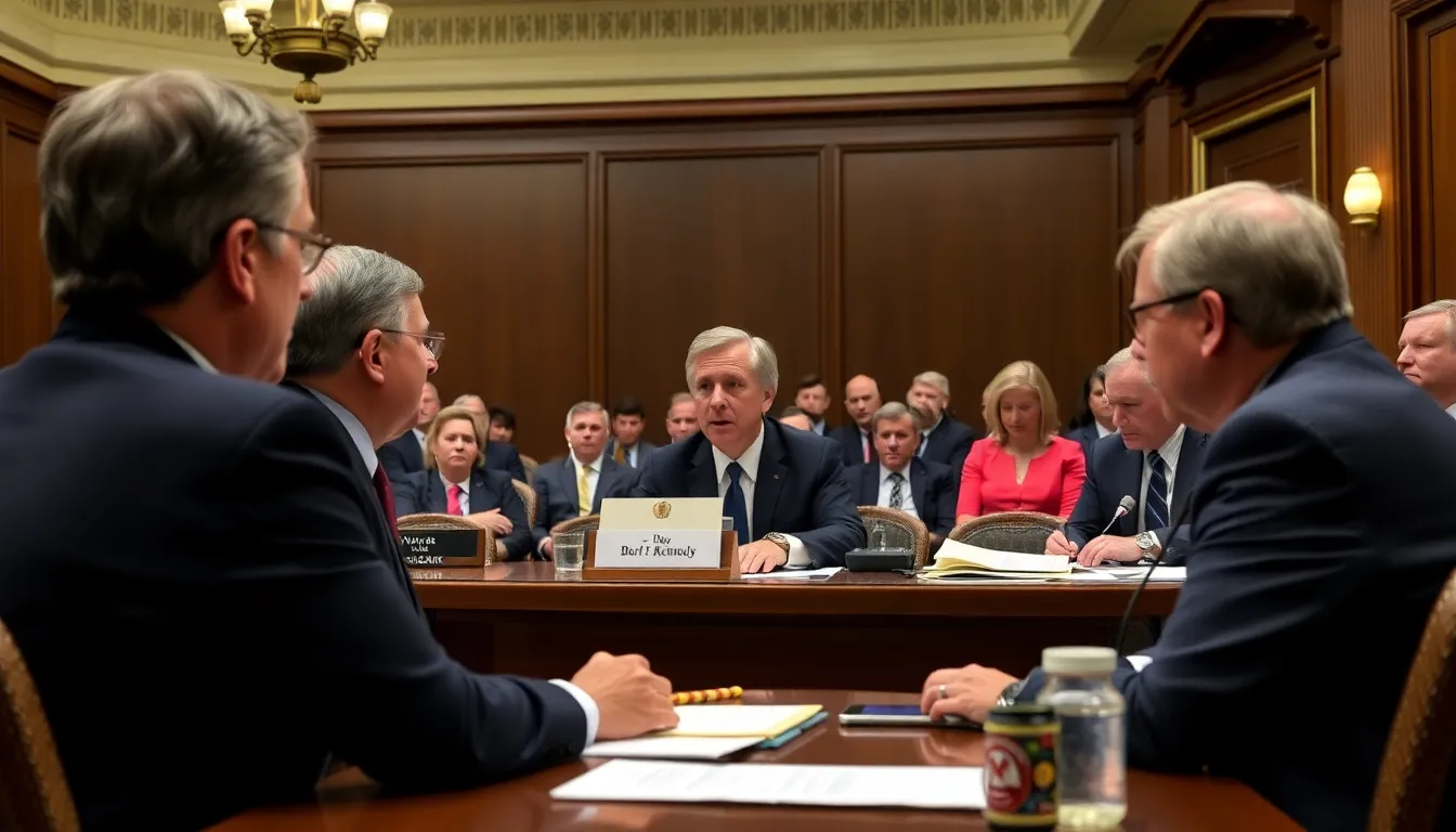 A closeup of Robert F. Kennedy Jr. as he responds to lawmakers' questions, highlighting his commitment to addressing systemic issues beyond health