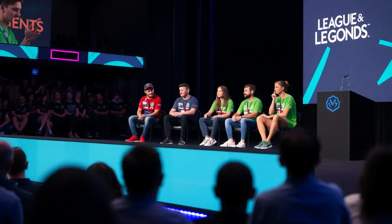 Researchers presenting findings on the impact of hormonal fluctuations on gaming performance to an audience of gamers and industry professionals
