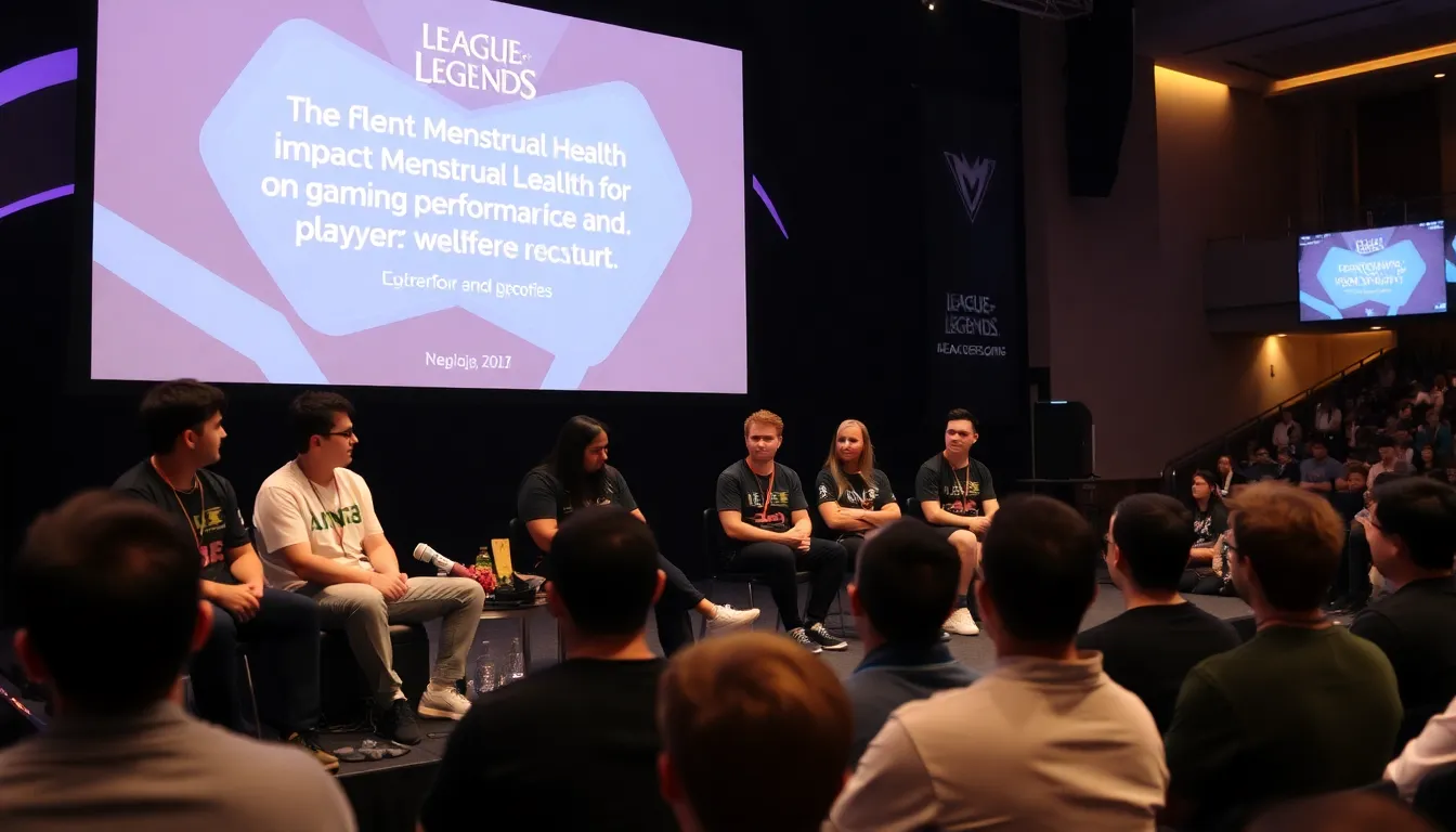 A female gamer sharing her experiences with menstrual health and its effects on her competitive performance in an esports panel