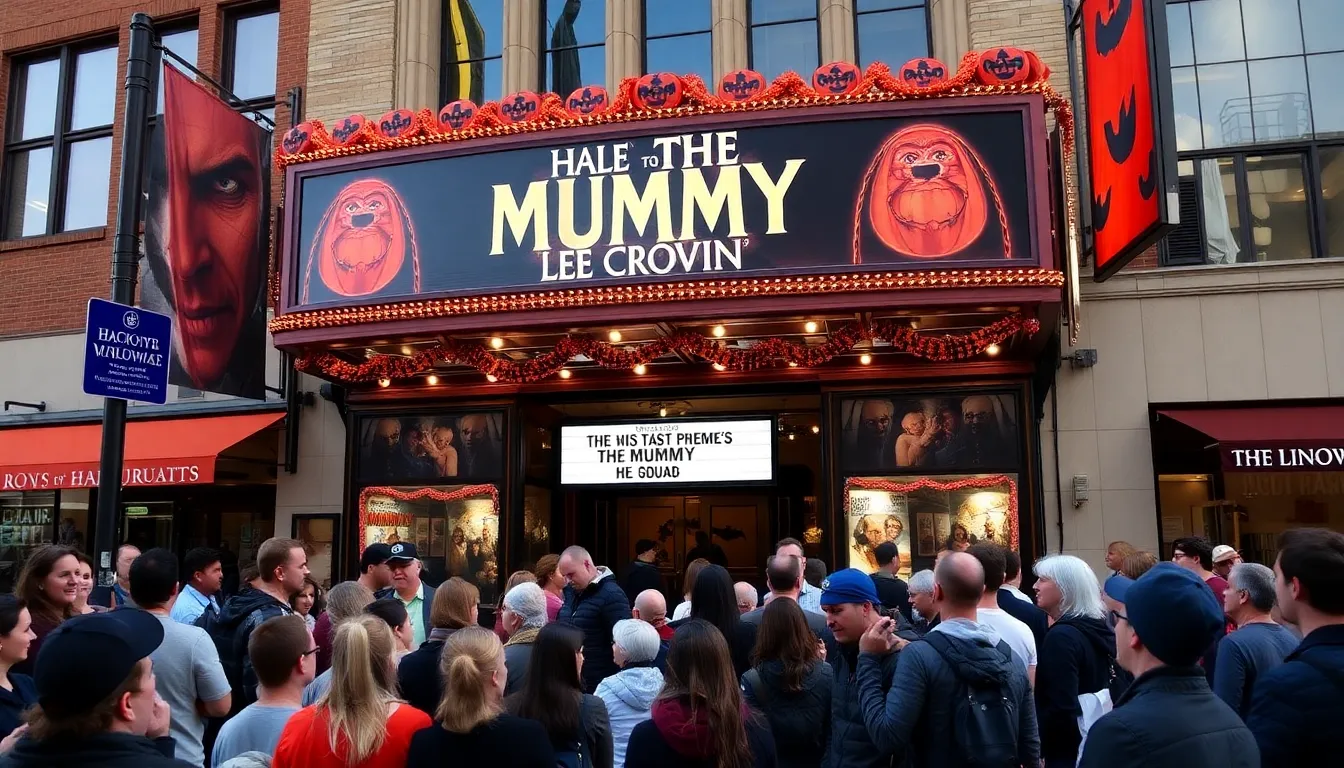 A vibrant display of exclusive merchandise related to 'The Mummy', attracting the attention of enthusiastic horror fans