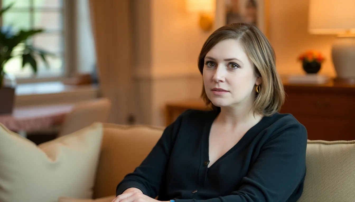 A candid moment of Lena Dunham discussing the pressures of celebrity culture and its impact on mental health