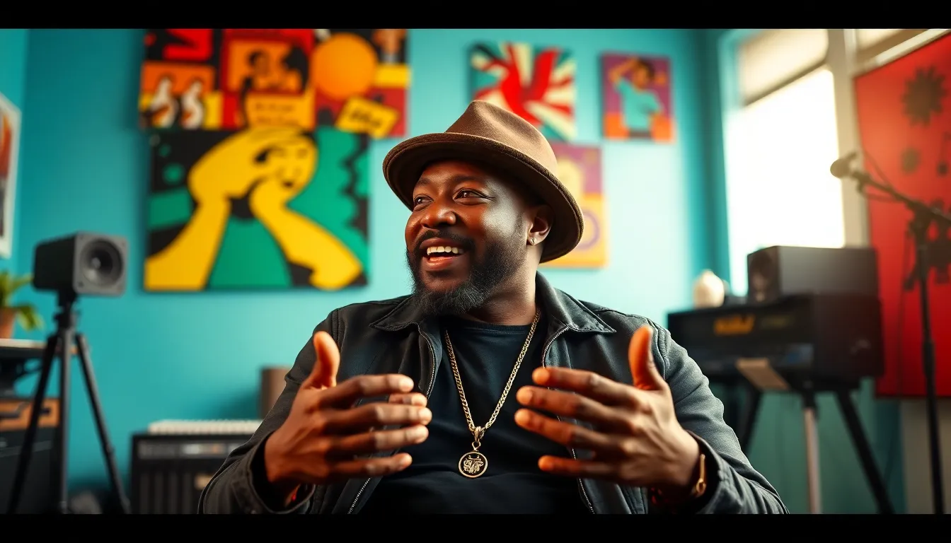 A closeup of Leon Thomas in the studio, showcasing his creative process as he crafts heartfelt lyrics and innovative sounds