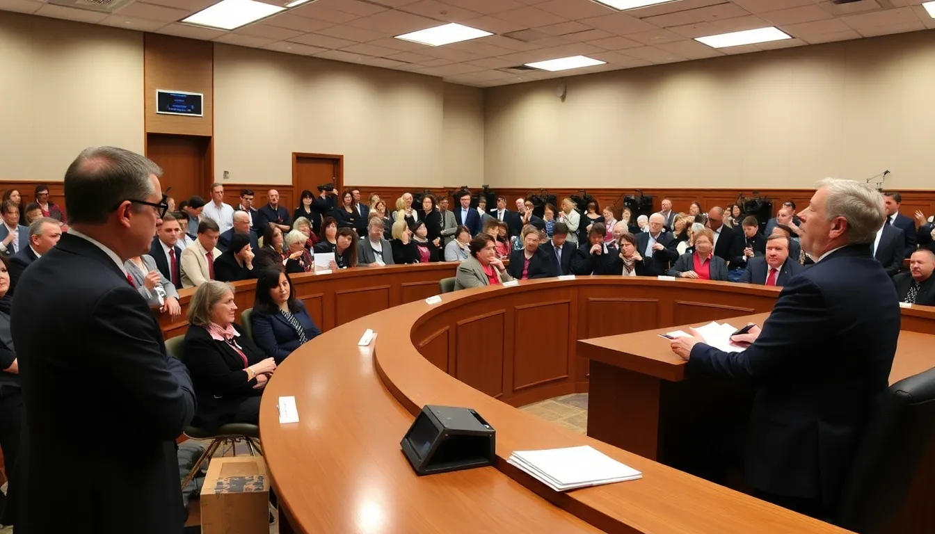 A courtroom filled with spectators and legal professionals listens intently as the judge delivers the verdict in the trial of Leonard Cohen's manager, who has been acquitted of financial misconduct charges.