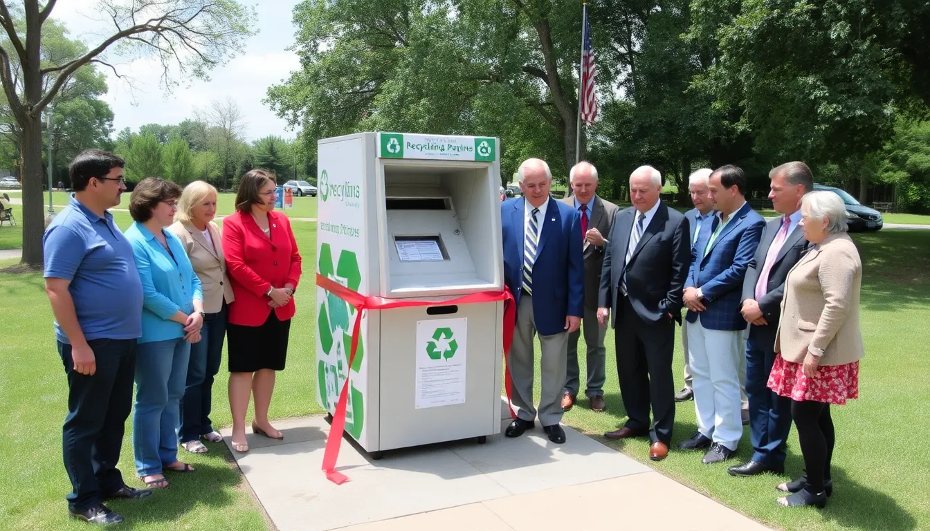 The new recycling machine stands prominently in a public space, showcasing its role in enhancing the community's recycling efforts and reducing litter