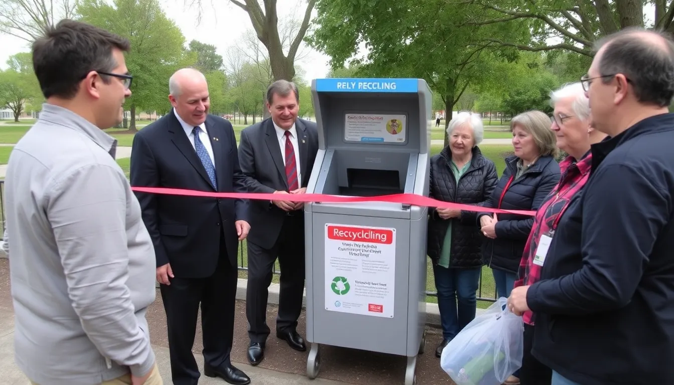 A diverse group of stakeholders, including local government representatives and environmental advocates, discuss strategies for improving waste management and recycling in the community