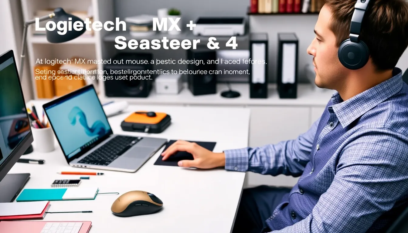 A professional using the MX Master 4 in a remote work setting, demonstrating the mouse's impact on efficiency and comfort during long hours of work