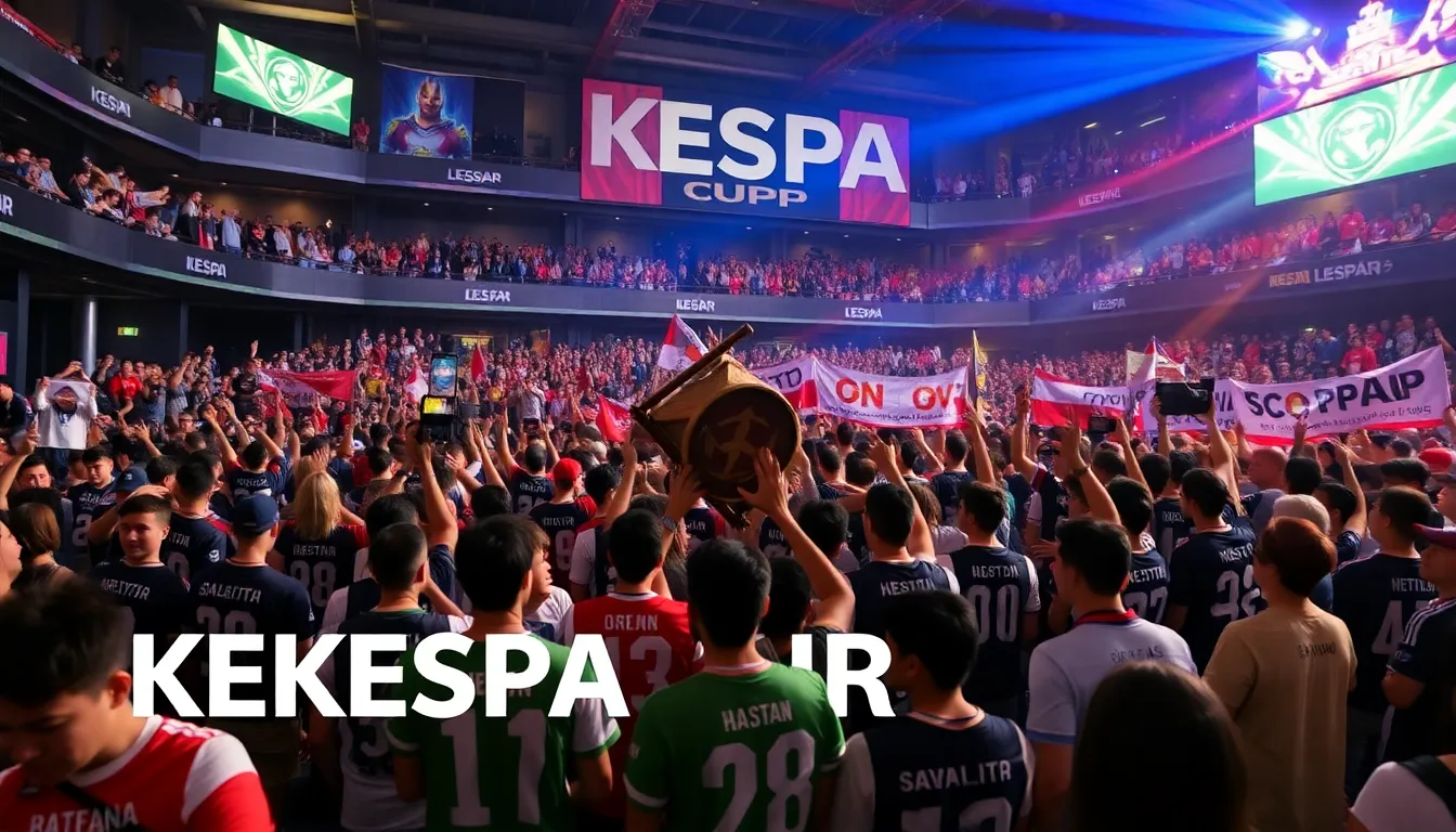 Fans gather in a lively arena, eagerly awaiting the announcement of the KeSPA Cup air date for the upcoming League of Legends tournament.