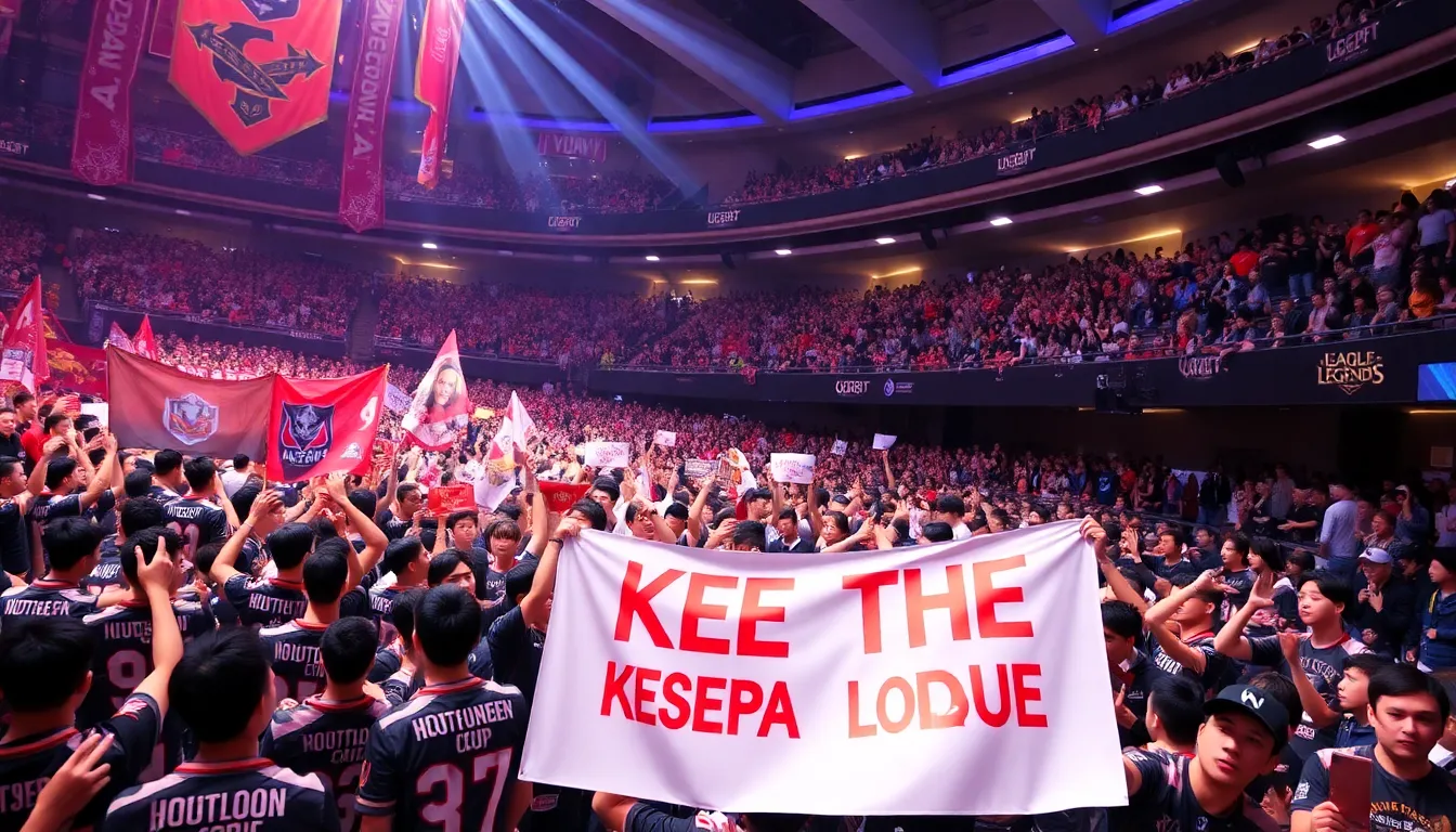 The vibrant atmosphere of a live audience cheering for their favorite teams during the KeSPA Cup