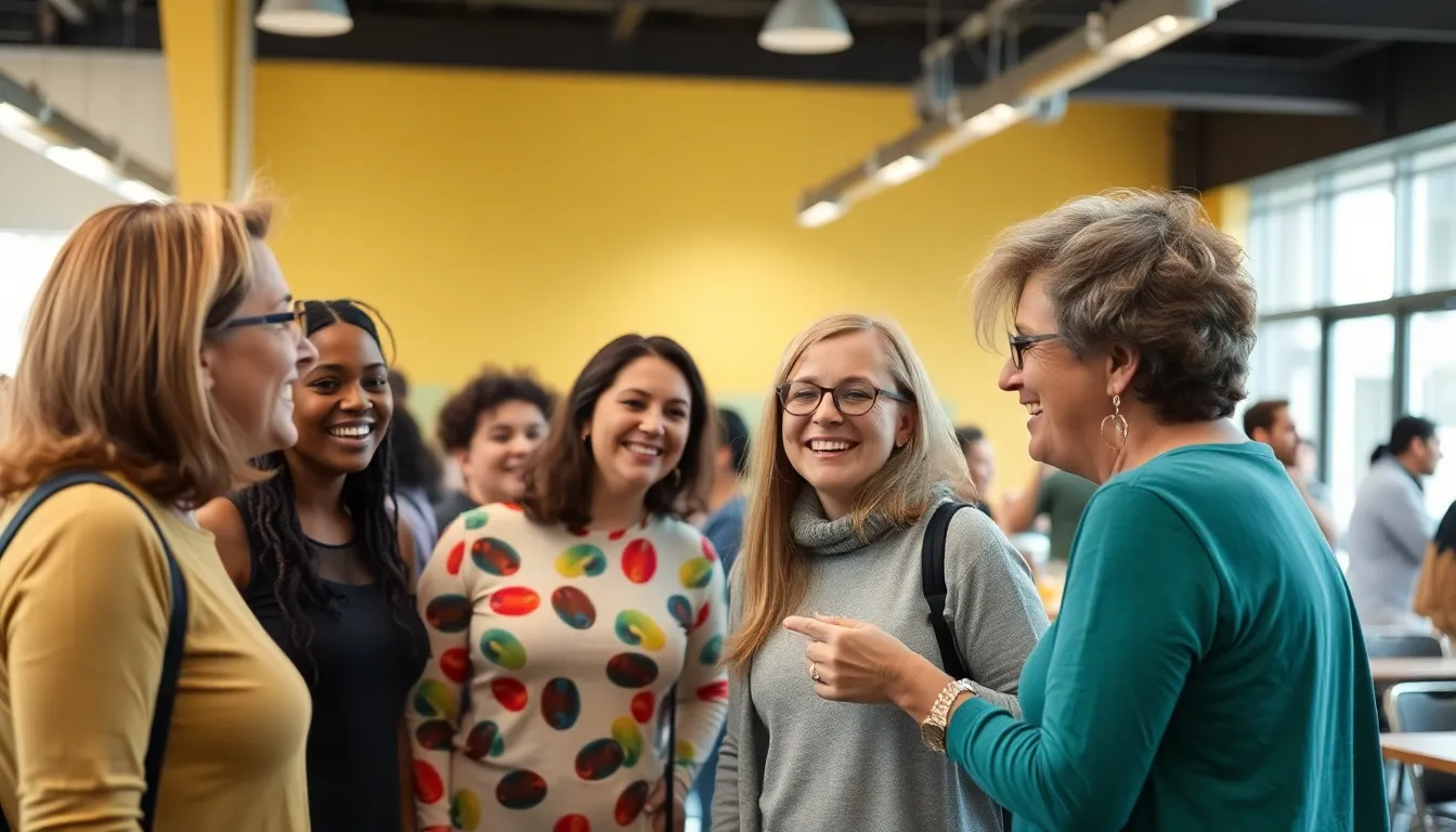 A group of individuals on the autism spectrum shares a joyful moment while participating in a social event, showcasing their connections and interactions in a supportive environment.